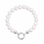 Coastal luxe freshwater pearl bracelet with large sterling silver charm clasp
