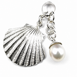 Pearl and Seashell Sterling Silver Pendant featuring a genuine freshwater pearl and shell-inspired design