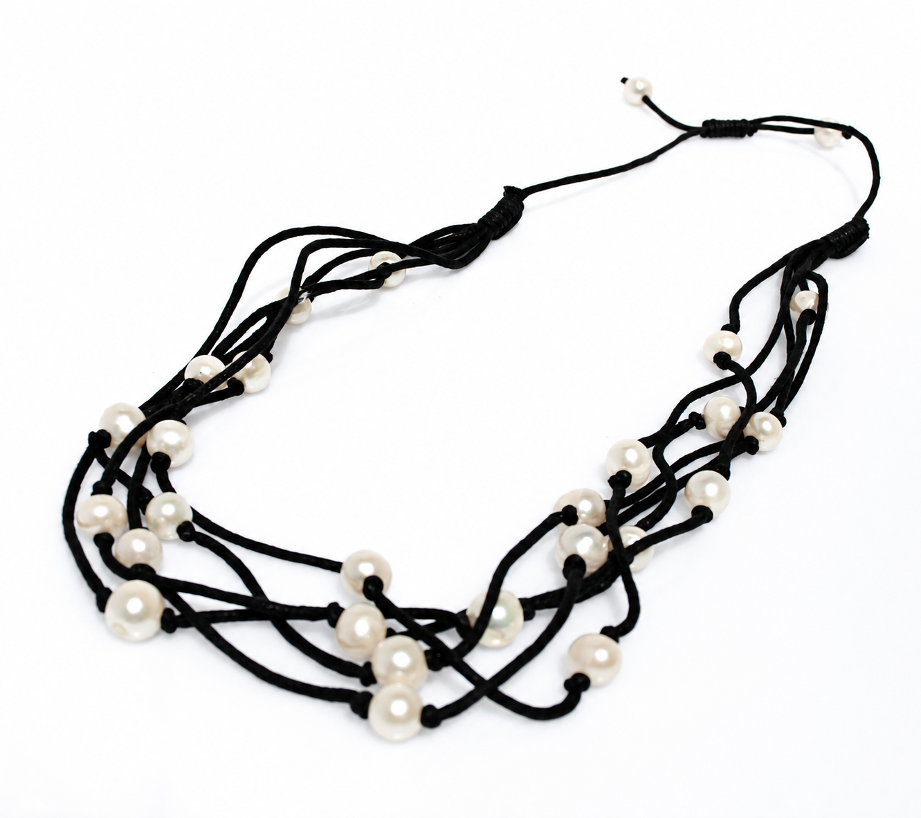 Boho Pearl Necklace with genuine freshwater pearls on black braided cord