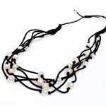 Boho Pearl Necklace with genuine freshwater pearls on black braided cord