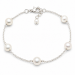 Alana Pearl Bracelet Silver with genuine freshwater pearls evenly spaced along a delicate 925 sterling silver chain