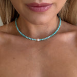 Turquoise beaded gemstone necklace with pearl