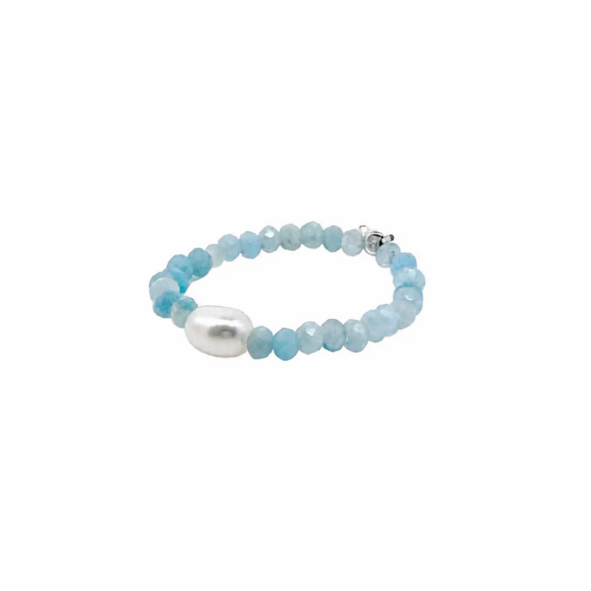 Dainty greeny blue amazonite gemstone and pearl ring