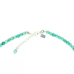 Beaded gemstone amazonite necklace with pearl and a sterling silver clasp designed in broome