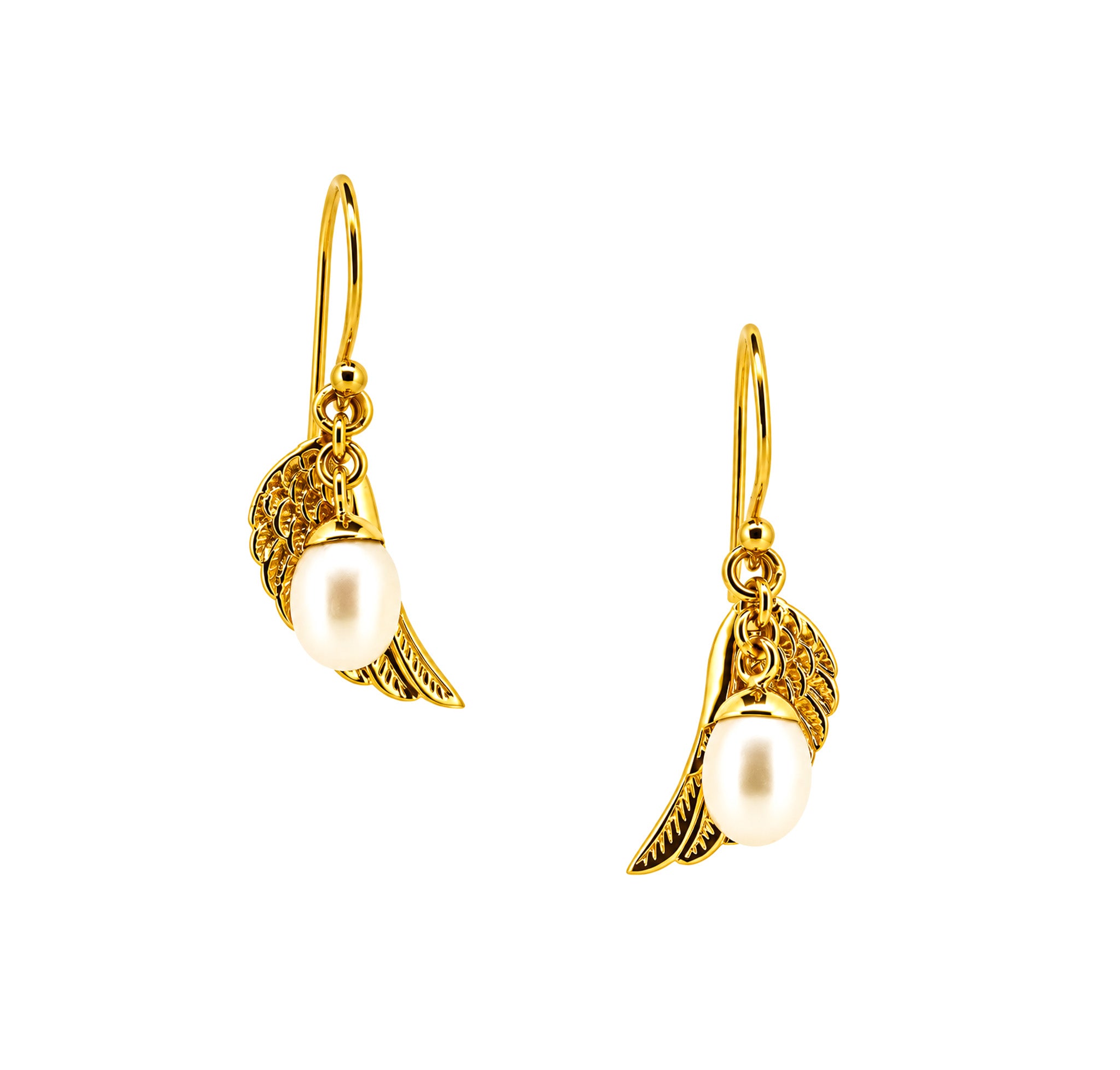 angel wing pearl earrings gold vermeil freshwater pearl drop earrings coastal jewellery australia