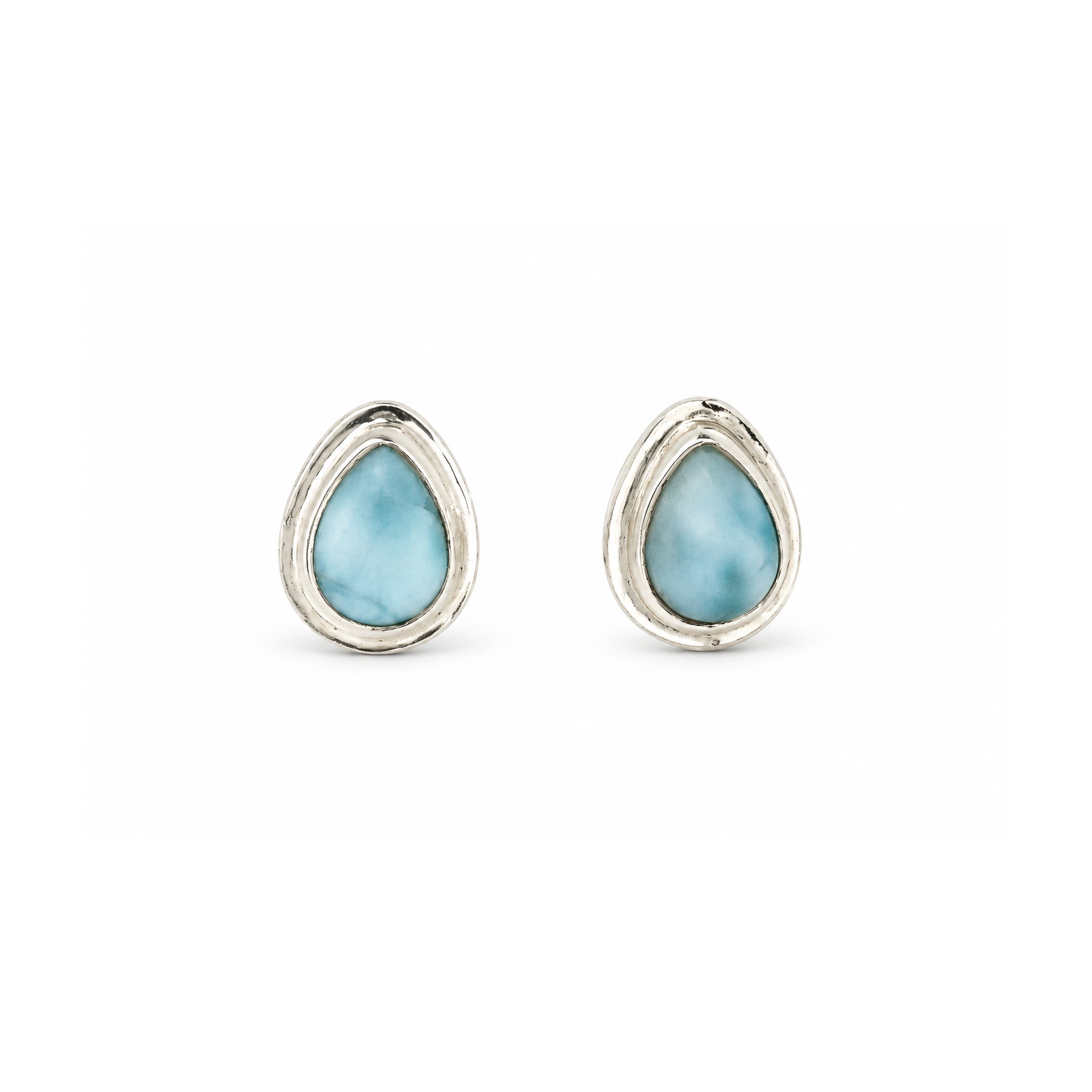 Ocean-inspired larimar stud earrings in sterling silver by Lush Designs