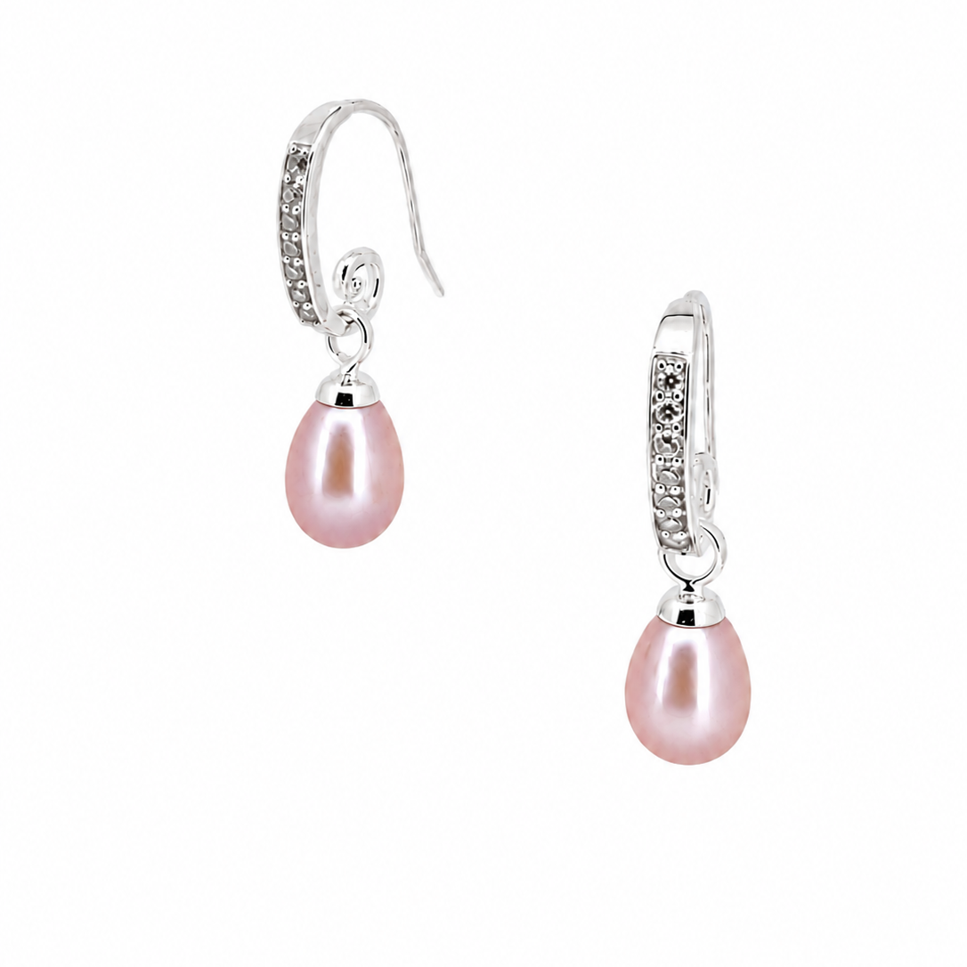Sterling silver pink pearl earrings with sparkling star-inspired detailing designed in Broome Australia