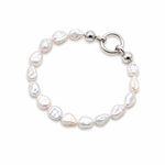 Baroque Pearl 10mm Silk Knot Bracelet featuring lustrous white baroque pearls hand-knotted on silk with a sterling silver clasp.
