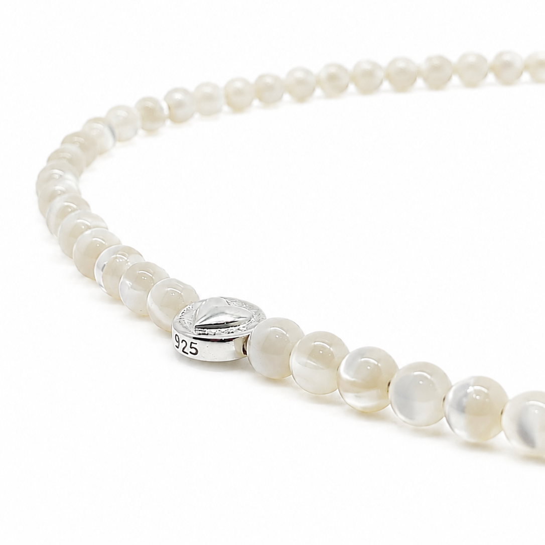 bead necklace with sterling silver shell charm