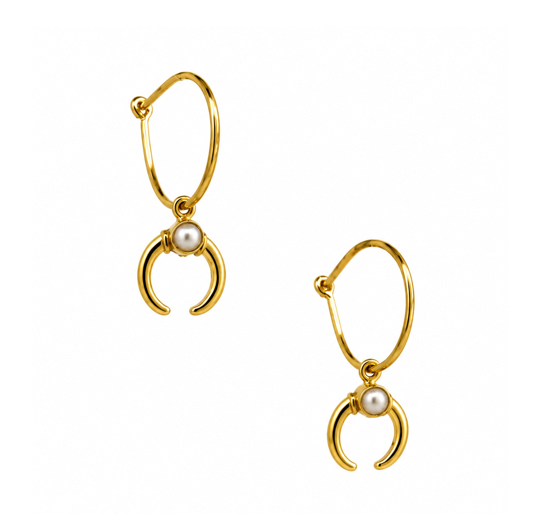 beach moon pearl earrings gold vermeil freshwater pearl curved design coastal jewellery australia