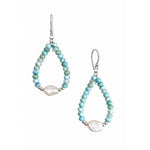 larimar gemstone earrings with a central keshi pearl large bold hooks

