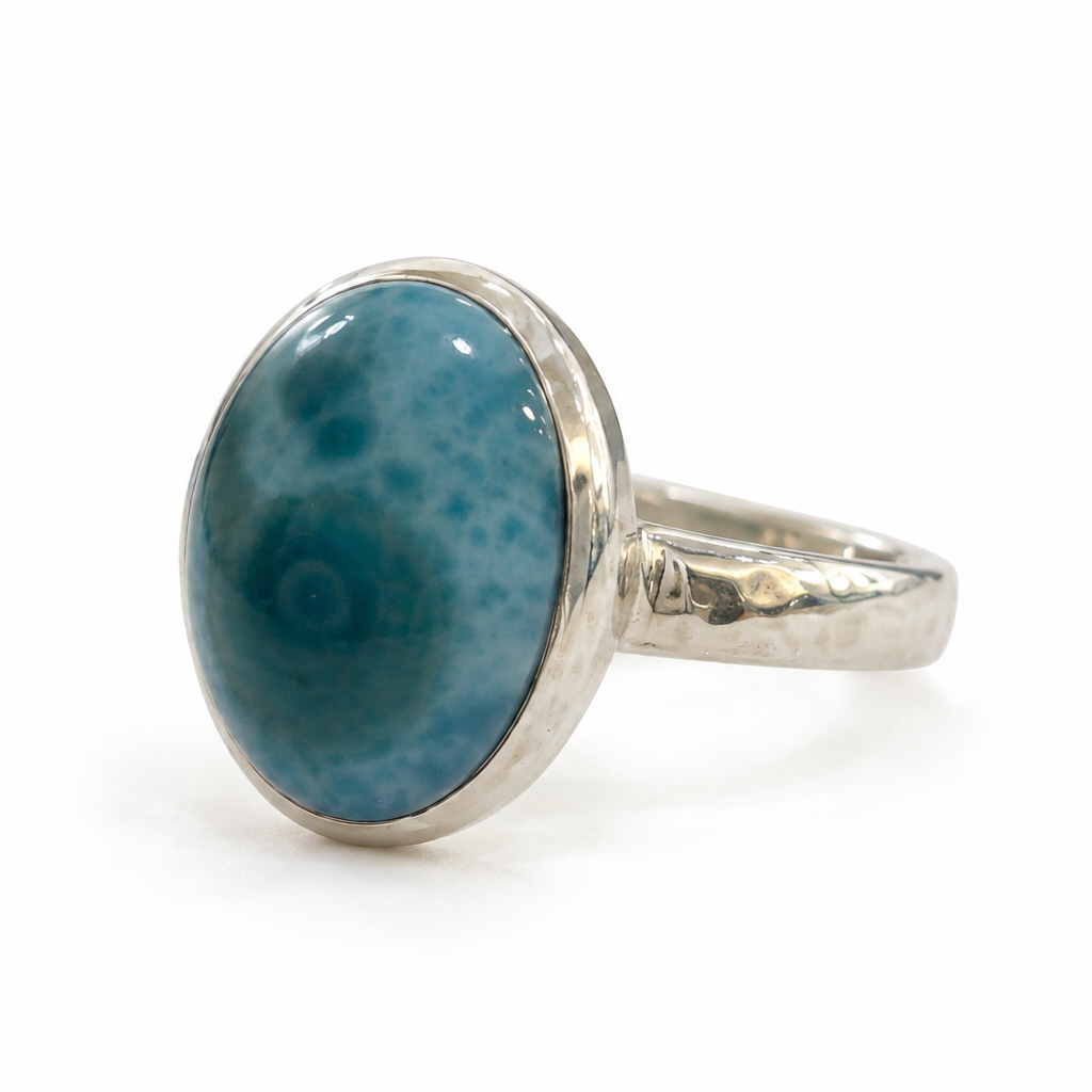 Blue Lagoon Oval Larimar Ring Silver with 10x12mm blue Larimar gemstone by Lush Designs Jewellery