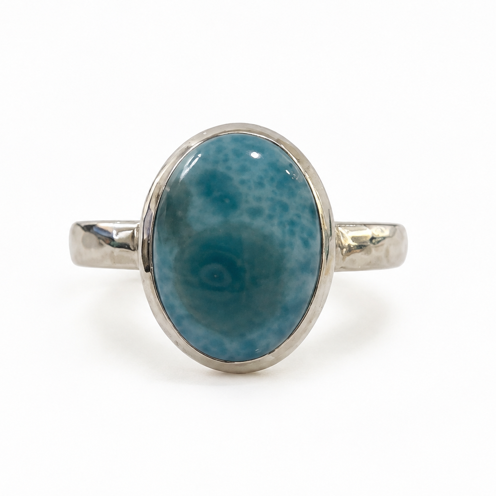 Blue Lagoon Oval Larimar Ring Silver with 10x12mm blue Larimar gemstone by Lush Designs Jewellery