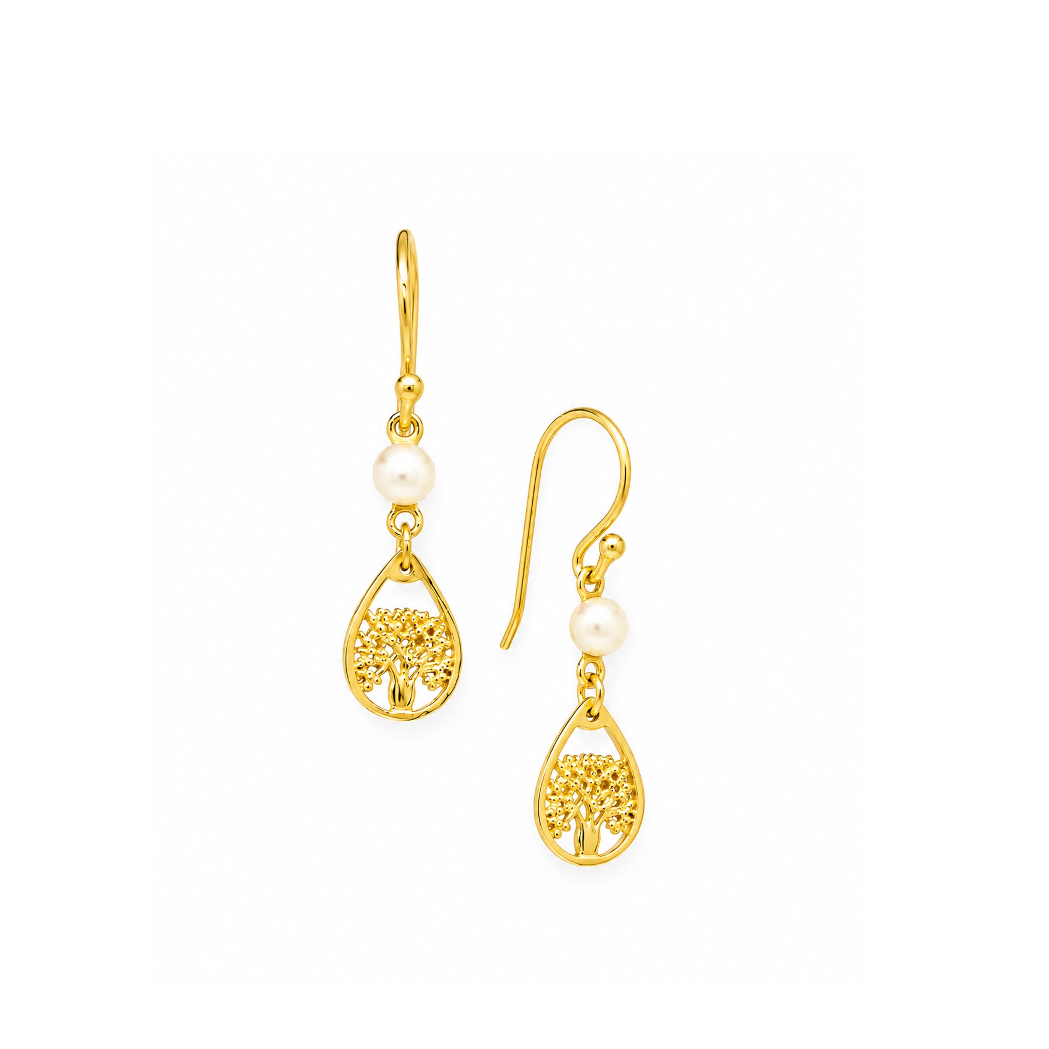 Gold vermeil boab pearl dew drop earrings with freshwater pearls designed in Broome Western Australia