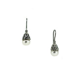 Boho pearl earrings oxidised sterling silver freshwater pearl drop