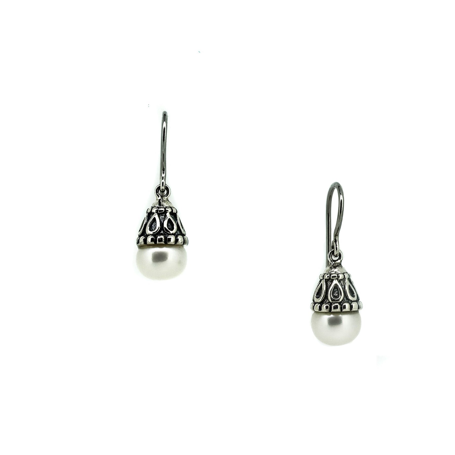 Boho pearl earrings oxidised sterling silver freshwater pearl drop