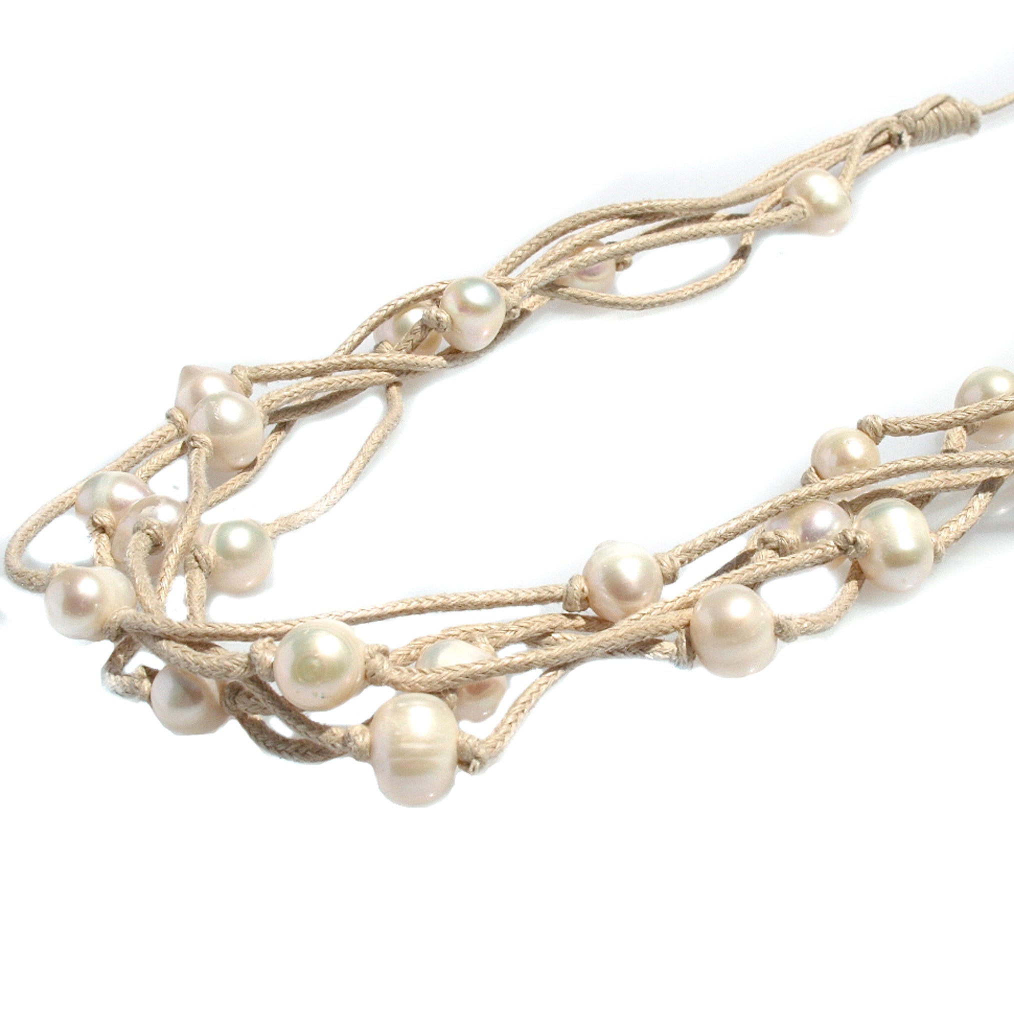 Boho Pearl Necklace in Camel freshwater pearls multi strand Broome jewellery