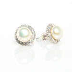 broome night star pearl stud earrings sterling silver halo design freshwater pearl sparkling detail coastal jewellery Australia