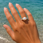 cubic zirconia and pearl dress ring designed in broome Western Australia