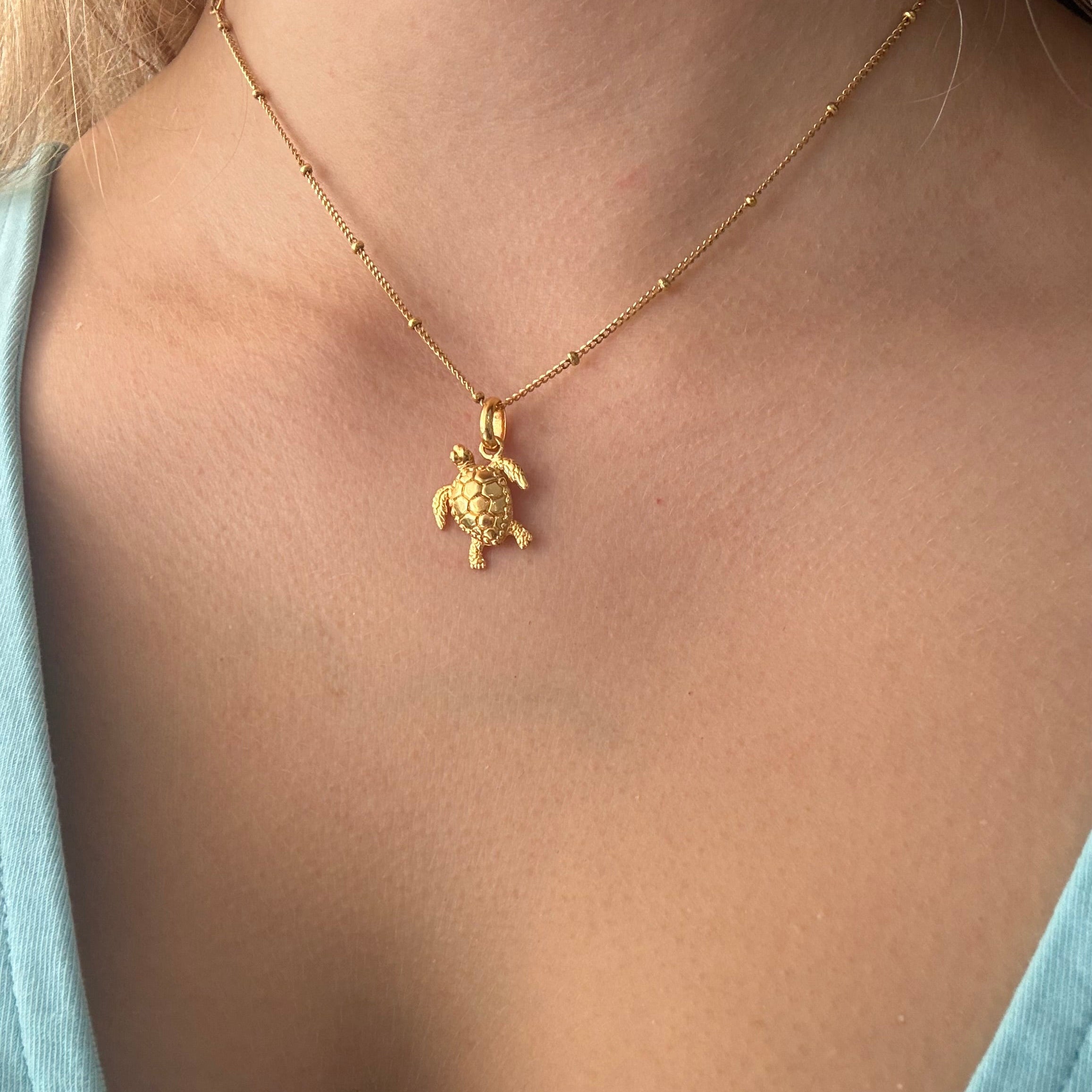 Gold vermeil sea turtle pendant necklace by Lush Designs Jewellery, designed in Broome Western Australia