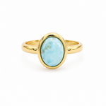 Oval Larimar Ring in gold vermeil featuring a genuine oval blue Larimar gemstone