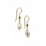 Coastal Dew Drop 12mm side view baroque pearl hook earrings in gold vermeil by Lush Designs Jewellery Australia