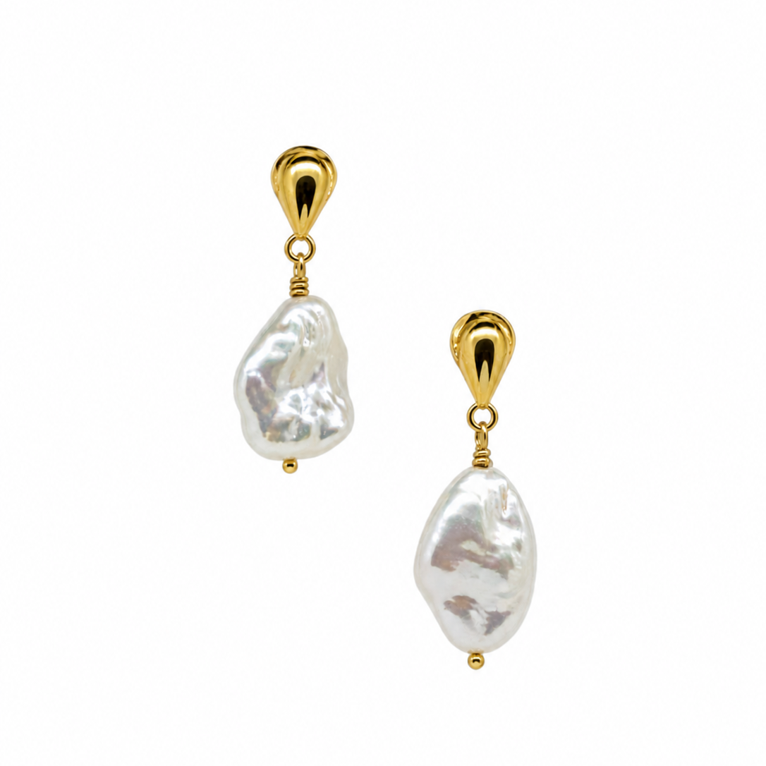 Coastal Dew Drop Baroque Pearl Studs with 12mm freshwater pearls and gold vermeil by Lush Designs Jewellery Australia