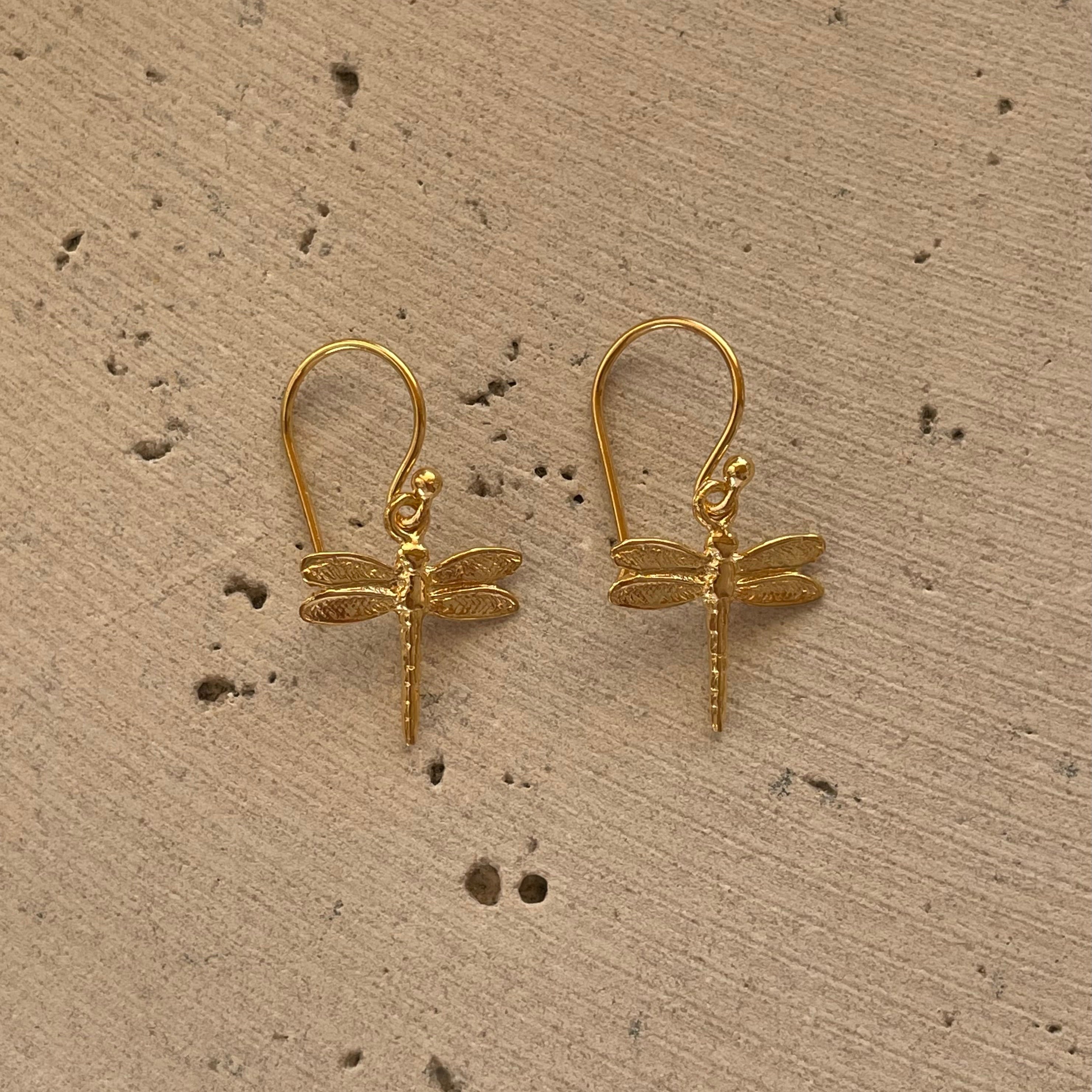 gold dainty dragonfly hook earrings gold