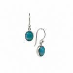 Dreamwave sterling silver Larimar hook earrings with oval 7x9mm blue gemstones side view