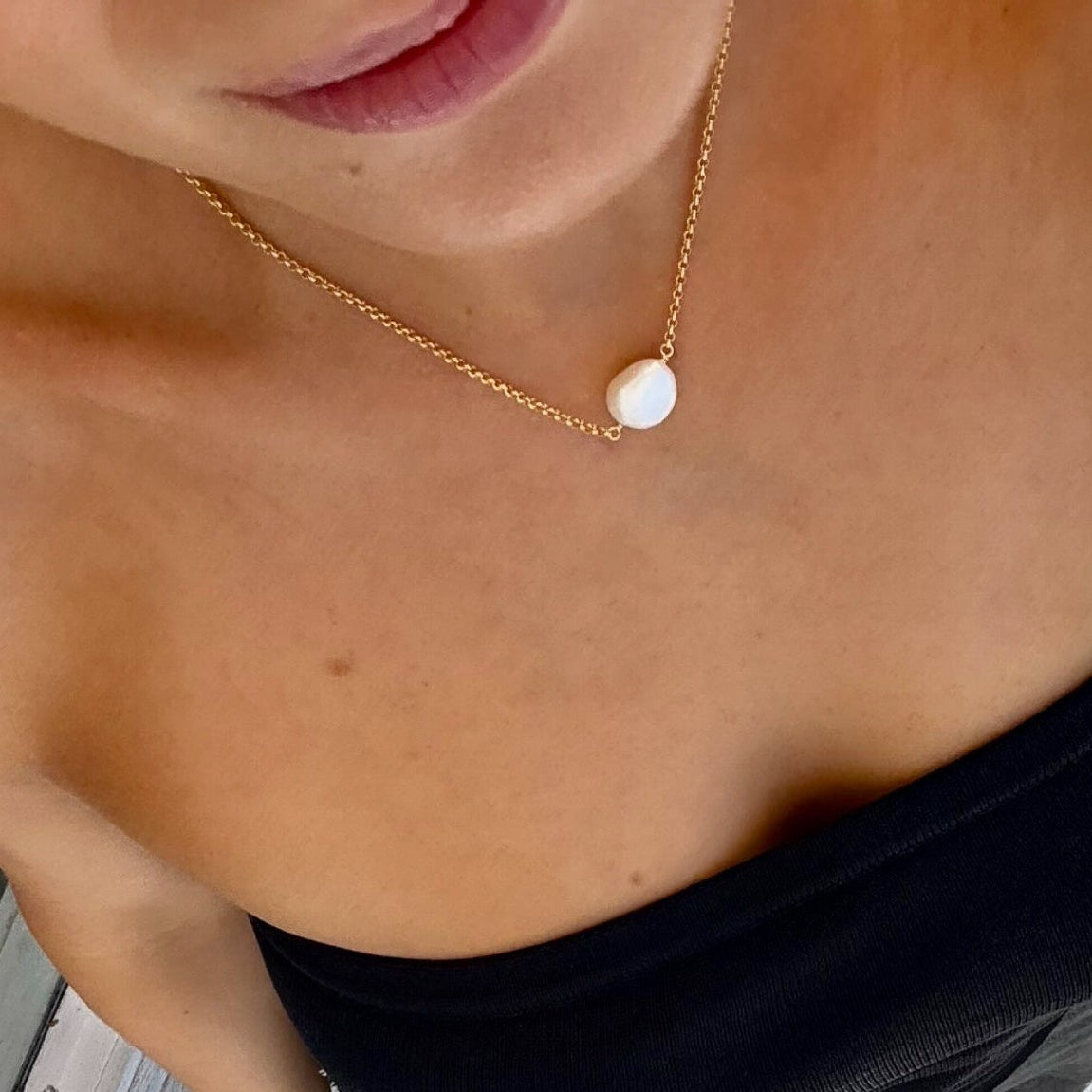 rose gold necklace with Keshi pearl