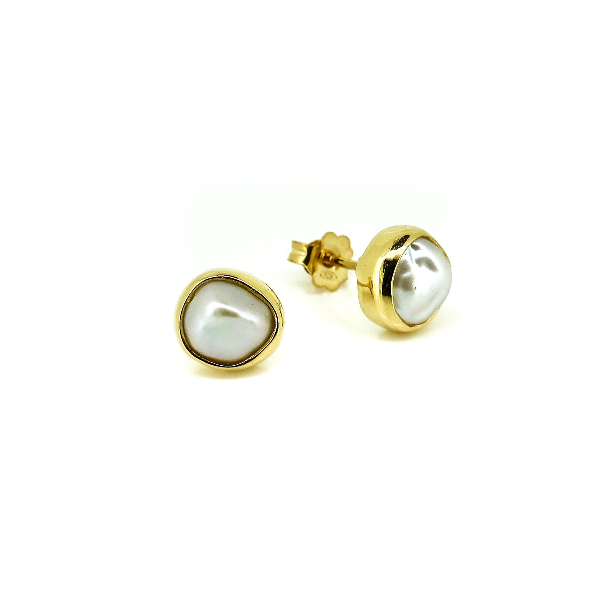 freshwater keshi pearl studs set in gold vermeil 