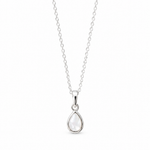 Dew Drop Mother of Pearl Pendant in sterling silver featuring a genuine mother of pearl teardrop gemstone on a fine silver chain.