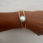 elegant bold pearl cuff in gold vermeil designed in Broome Western Australia
