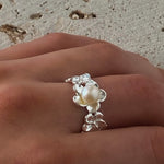 frangipani ring with pearl in silver