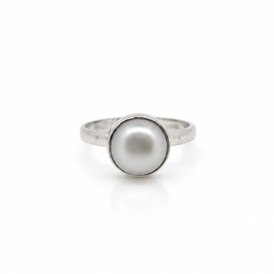 Sterling silver freshwater pearl Full Moon Ring by Lush Designs Jewellery