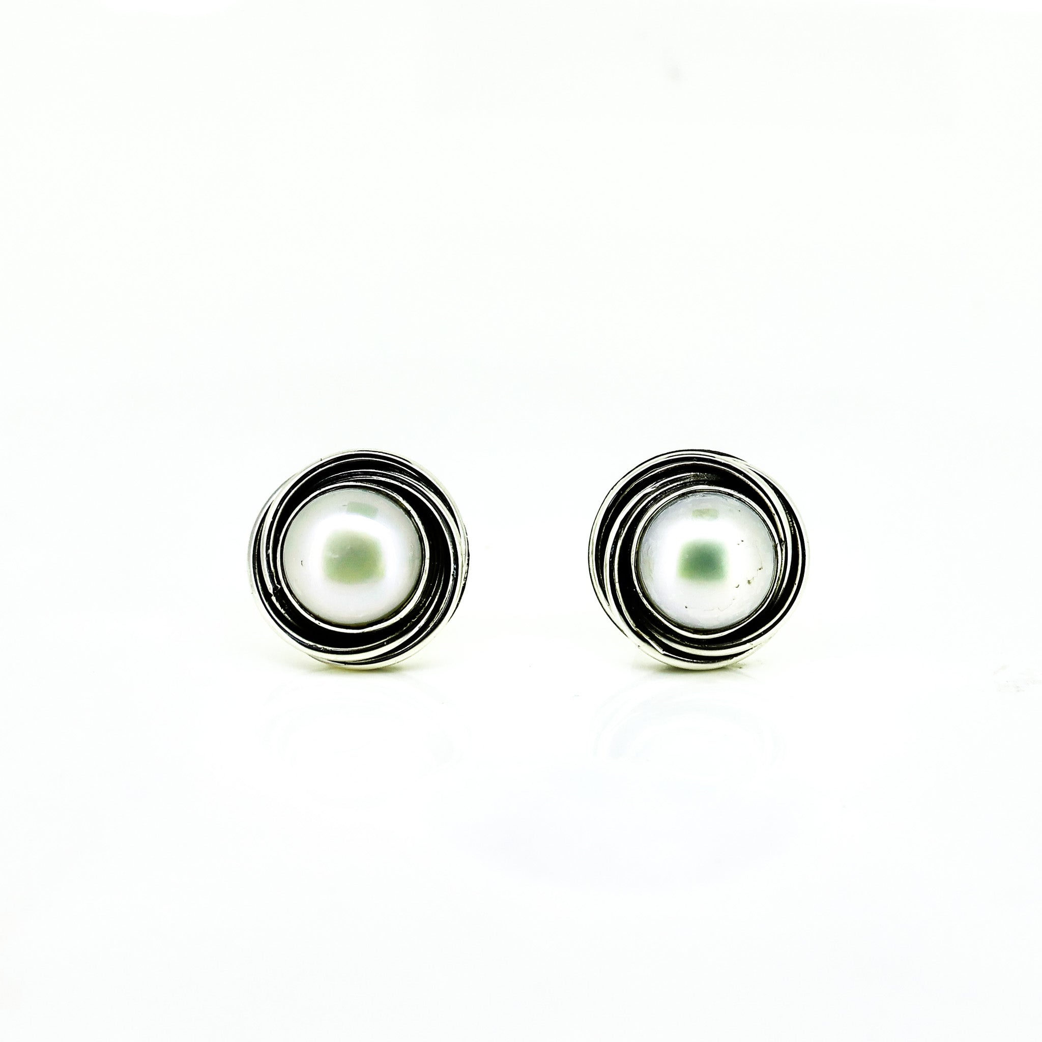 gantheaume sunset pearl stud earrings sterling silver layered circle freshwater pearl broome coastal jewellery australia