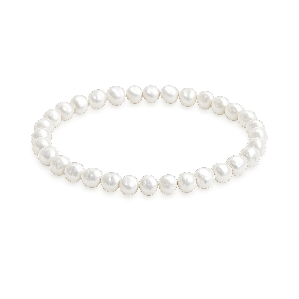 Girls white freshwater pearl stretch bracelet featuring organic white pearls on a clear elastic cord, handcrafted in Australia with a natural coastal style.