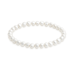 Girls white freshwater pearl stretch bracelet featuring organic white pearls on a clear elastic cord, handcrafted in Australia with a natural coastal style.