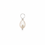 A single teardrop-shaped freshwater pearl pendant in a silver bezel setting with a top loop