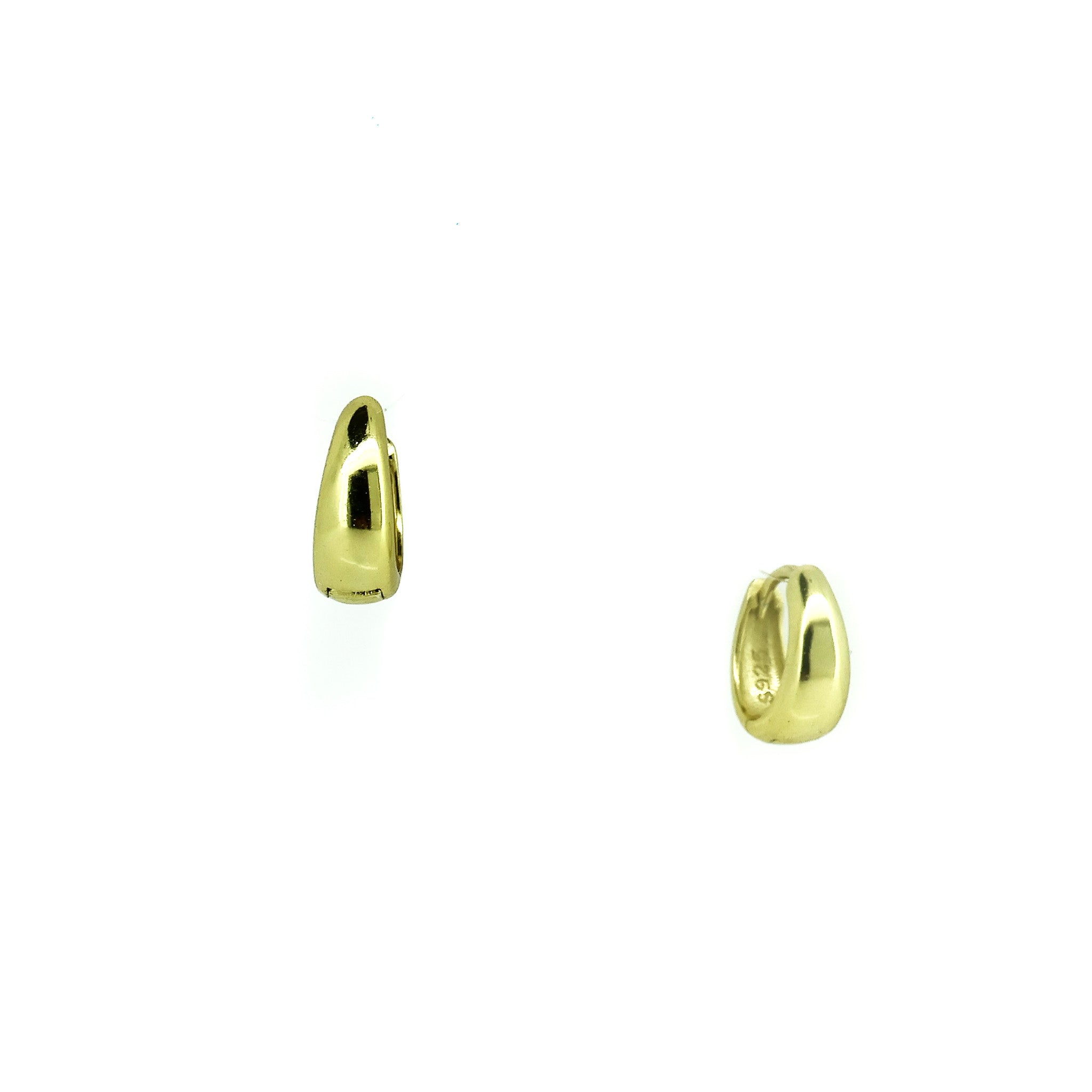 Small wide gold huggie earrings polished gold sleeper hoops
