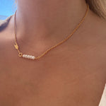 Pearl Tide Arrow Necklace in gold vermeil with genuine freshwater pearl designed by Lush Designs Jewellery Australia