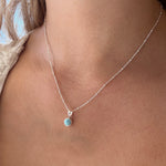 Silver Shores round larimar pendant on a dainty sterling silver chain by Lush Designs Jewellery Australia