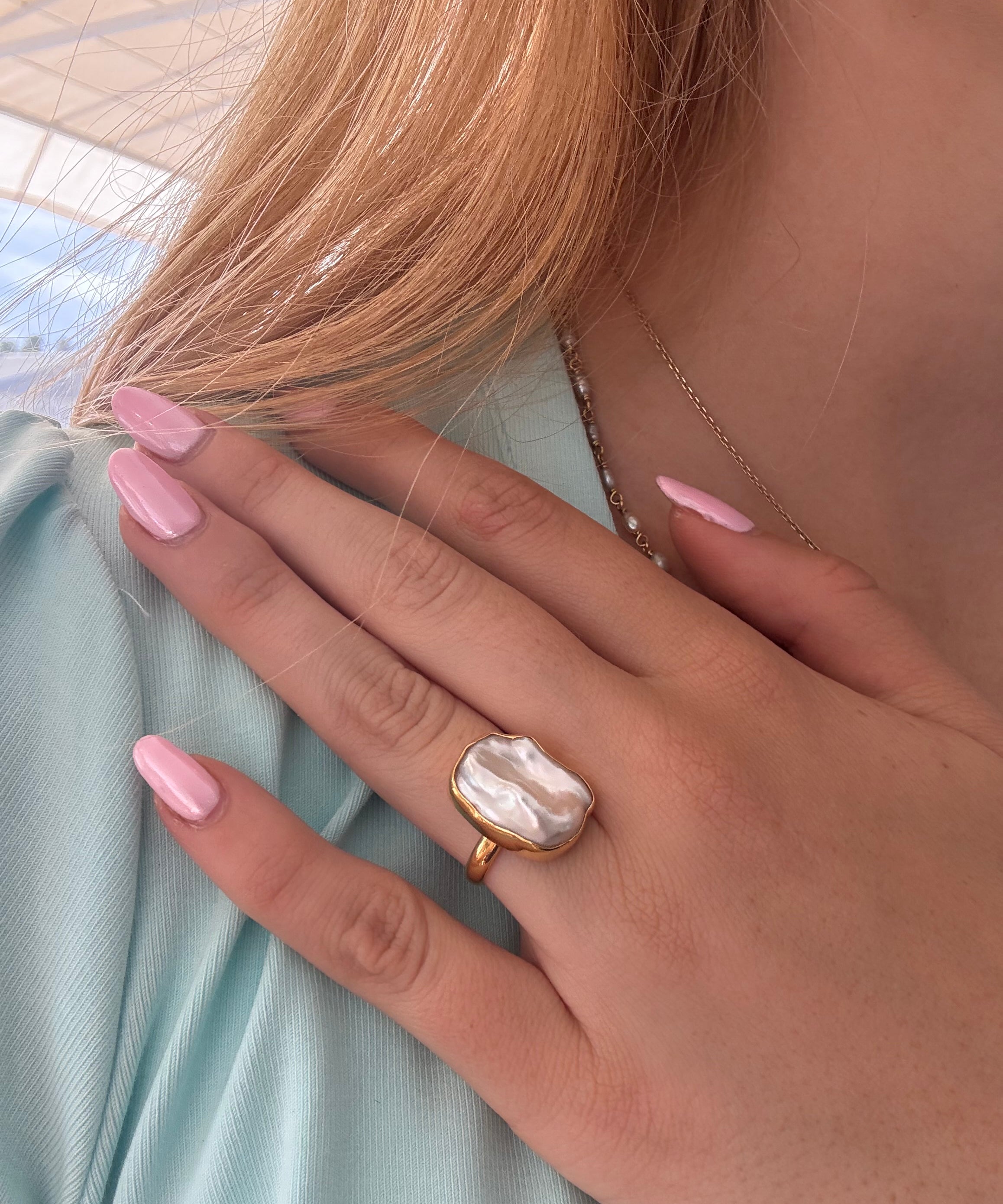 Salt Baroque Pearl Ring Gold Large featuring a genuine large baroque freshwater pearl set in premium gold vermeil over 925 sterling silver.