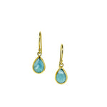 Larimar shaped dew drop gold hook earrings 