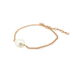 Rose gold vermeil keshi pearl bracelet on wrist with 12mm freshwater pearl Broome Australian jewellery