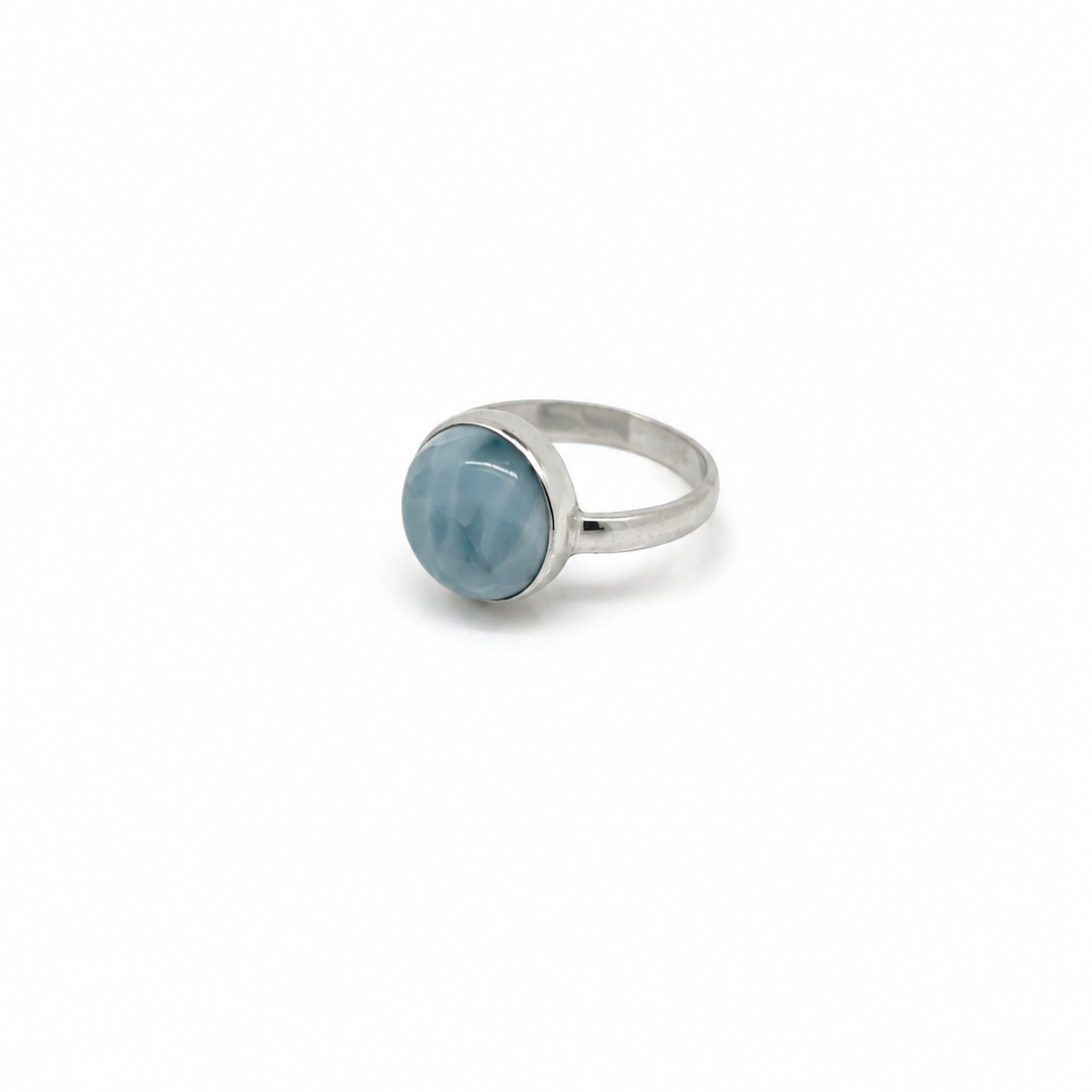 round Larimar stone silver ring