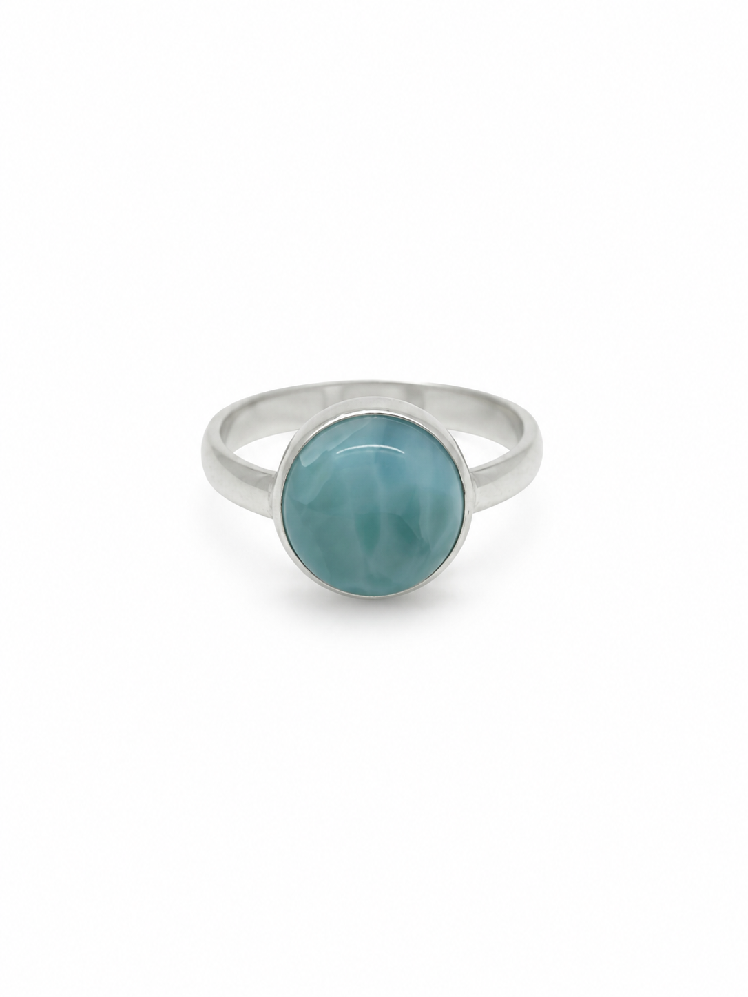 Silver ring with Larimar round stone
