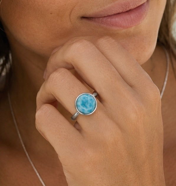Large Larimar round ring