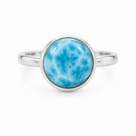 Silver ring with large round Larimar stone