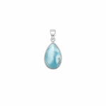 Large Larimar Dew Drop Pendant in 925 sterling silver featuring a natural teardrop-shaped blue Larimar gemstone.